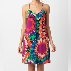 Newbury Kustom tie-dye Sunflower  summer racer back shift mini dress size Small